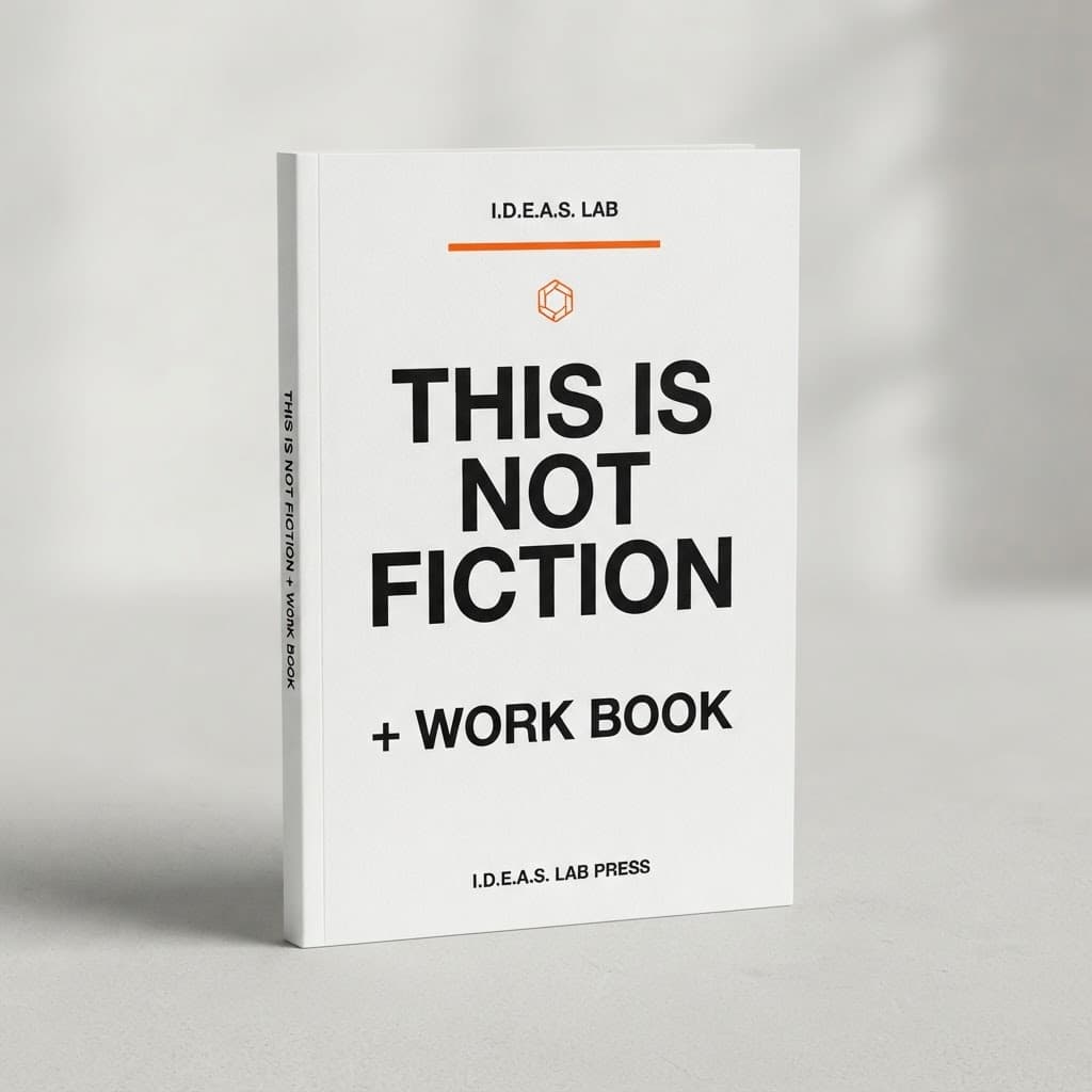 O livro “This is not fiction + Work Book” da I.D.E.A.S. LAB Press, de pé